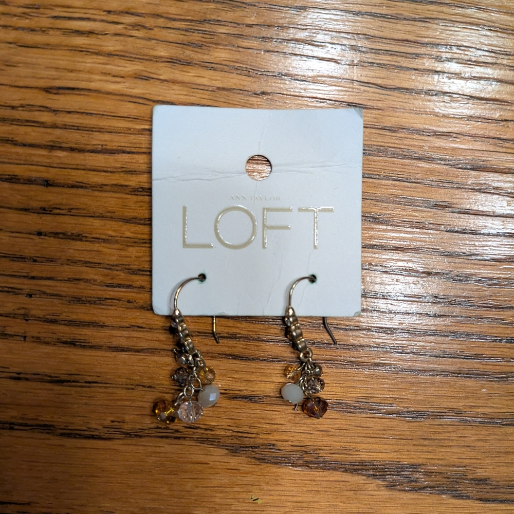 LOFT Gold and Tan Cluster Earrings